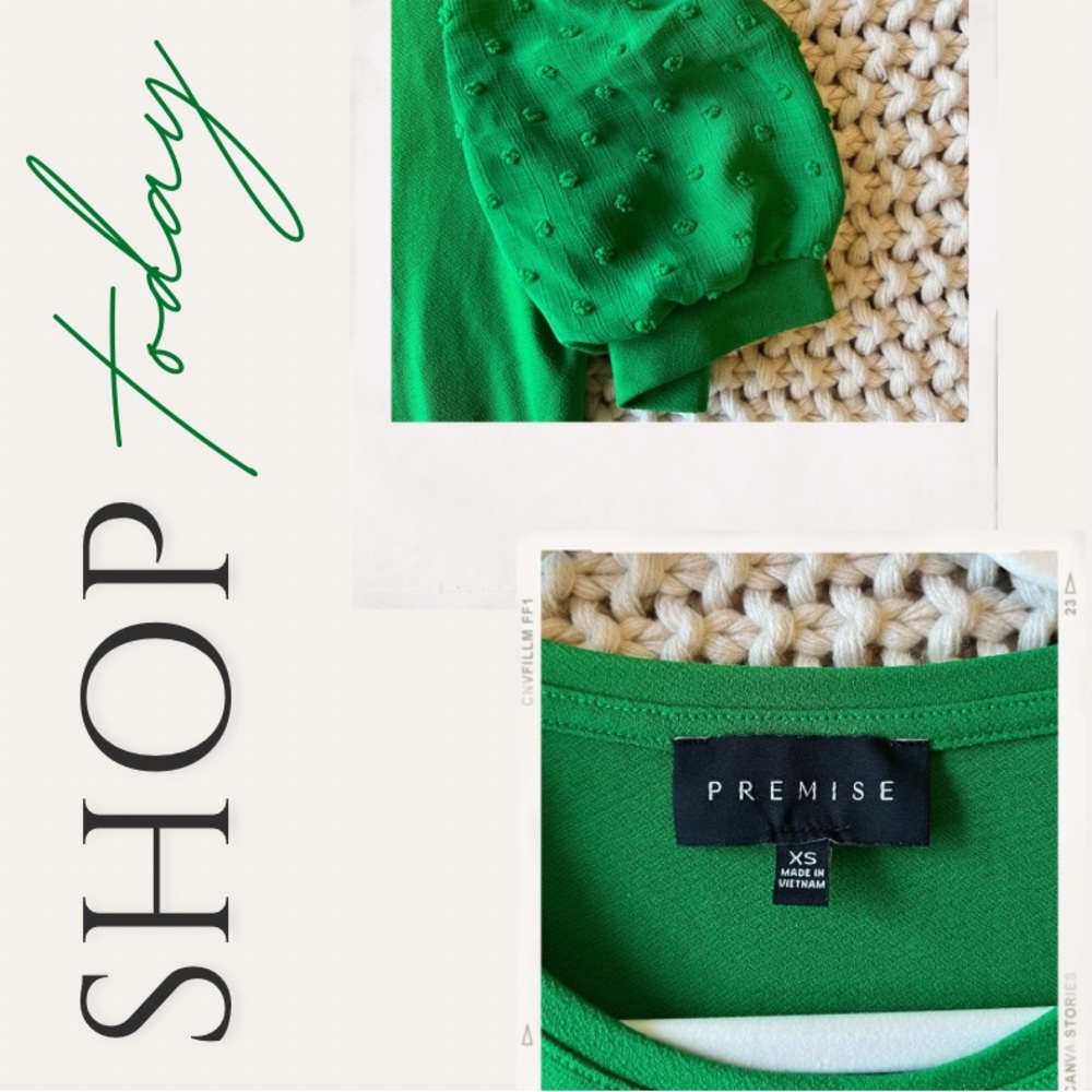Lush Green Puff Sleeve Mixed Media Knit Top